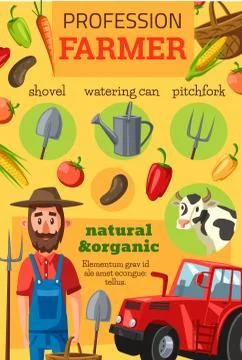 Farmer profession, tools and vegetables Stock Illustration
