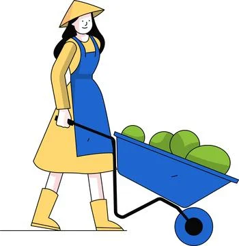 Farmer Pushing a Loaded Wheelbarrow Stock Illustration