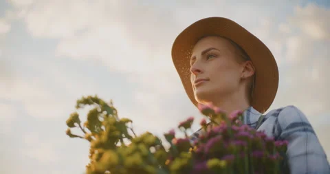 Farmer Raises Head Up Looking Optimistically into Future Stock Footage 281346204