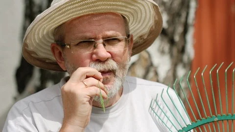 Farmer with rake portrait Video stock 110832178