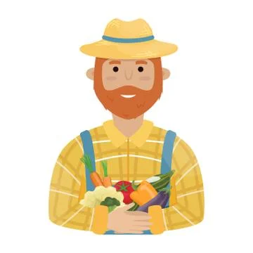 A farmer with a red beard in a straw hat, a plaid shirt and a crop in hands Stock-Illustration