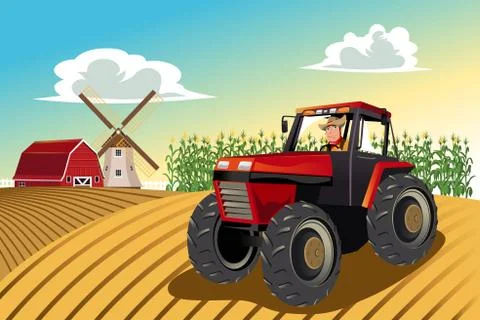 Farmer riding a tractor Stock Illustration