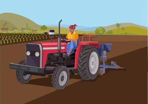 Farmer riding a tractor Stock Illustration