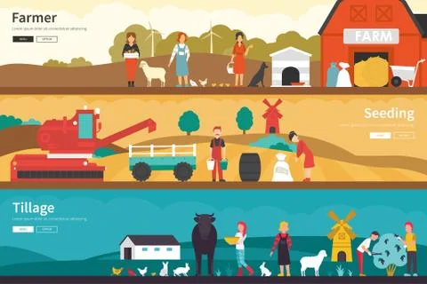 Farmer Seeding Tillage flat interior outdoor concept web Illustrazione stock