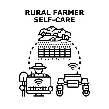 Farmer self care using digital technology in agriculture Stock Illustration