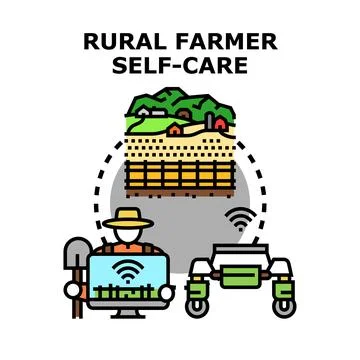 Farmer self care using digital technology in agriculture Stock Illustration