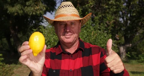 Farmer Show a Lemon Fruit to Camera and Make Good Job Gestures Thumbs Up  스톡 동영상 103253801