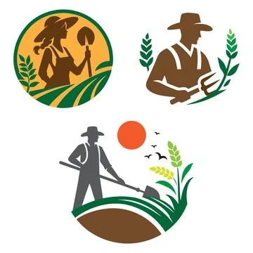 Farmer Silhouette vector icon logo set. Stock Illustration