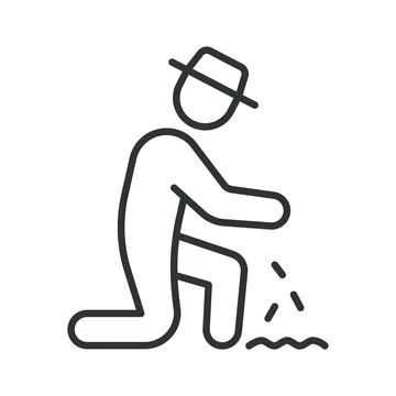 Farmer sowing grain, icon in line design. farmer sowing grain, sowing seeds Stock Illustration