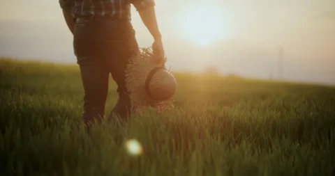 Farmer With Straw Hat Walking In Farm. Stock Footage 246832400