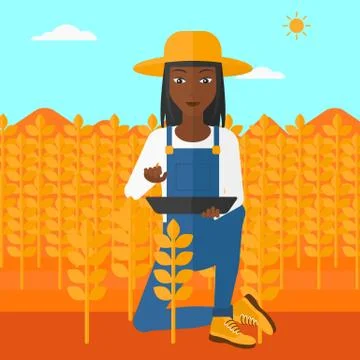 Farmer with tablet computer on field Stock Illustration