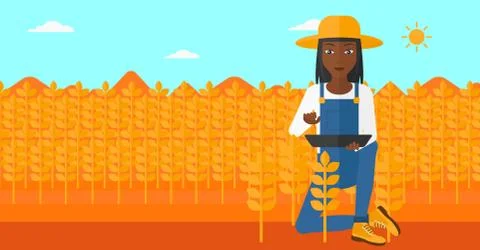 Farmer with tablet computer on field Stock Illustration