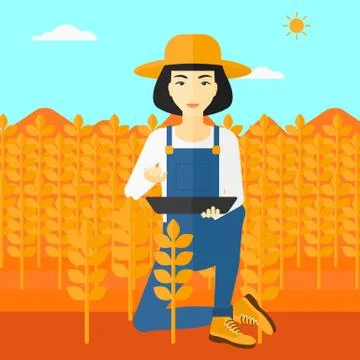 Farmer with tablet computer on field Stock Illustration