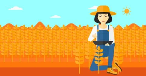 Farmer with tablet computer on field Stock Illustration