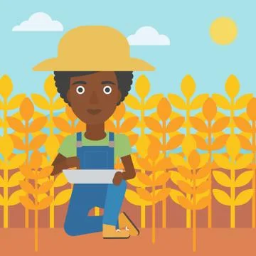 Farmer with tablet computer on field Stock Illustration