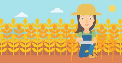 Farmer with tablet computer on field Stock Illustration