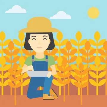 Farmer with tablet computer on field Stock Illustration