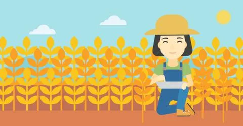 Farmer with tablet computer on field Stock Illustration