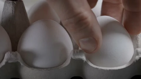 The farmer takes the egg from the box. Chicken eggs are a very popular product Video stock 150555355
