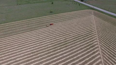 Farmer on tractor cutting hay to make hay bails. Stockbeeldmateriaal 89108741