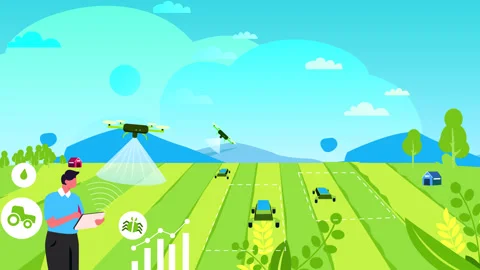 Farmer Using Automated Watering Drone Stockbeeldmateriaal 315059544
