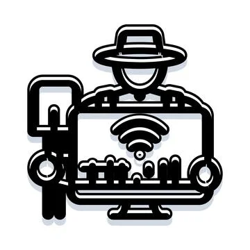 Farmer using computer for smart agriculture monitoring Illustrazione stock