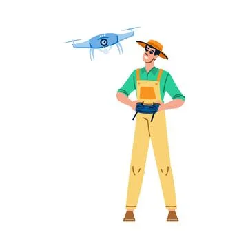 Farmer using drone technology for smart agriculture and aerial surveillance Illustrazione stock