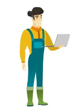 Farmer using laptop vector illustration Illustrazione stock
