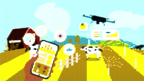 Farmer Using Phone Control Drone for Farm 16 Bit Concept Stock Footage 315059712