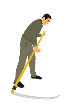 Farmer using scythe to cut grass vector illustration isolated Stockillustratie