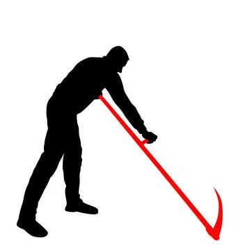 Farmer using scythe to cut grass vector silhouette イラスト素材