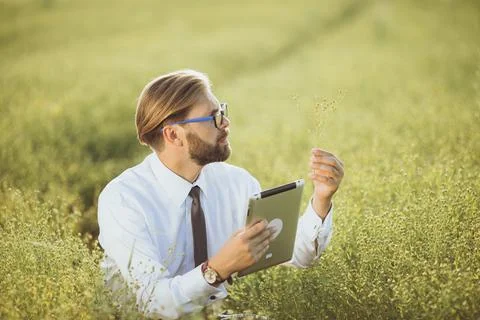 Farmer using tablet for work Stock-Fotos
