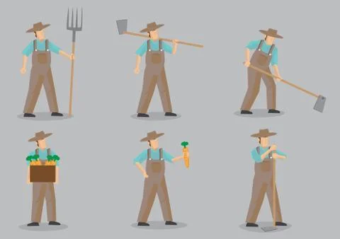 Farmer Vector Cartoon Character Set Stock Illustration