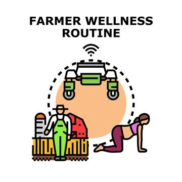Farmer wellness routine balancing work and personal well being Illustrazione stock