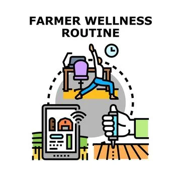Farmer wellness routine developing smart agriculture technology Illustrazione stock
