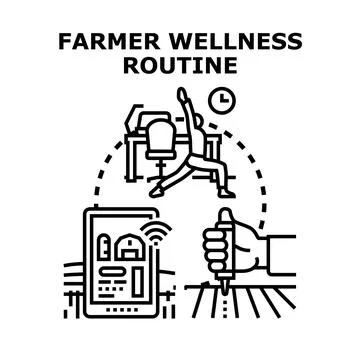 Farmer wellness routine developing smart agriculture technology Stock-Illustration