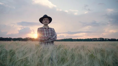 Farmer on the wheat fields Stock Footage 109050167