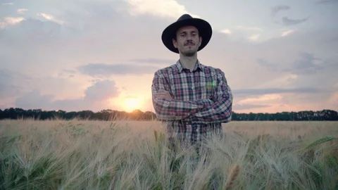 Farmer on the wheat fields Stock Footage 109050244