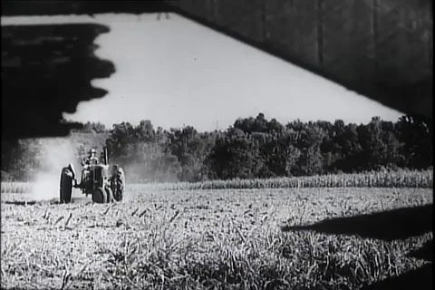 Farmer work in field, Vehicle drive at country store - 1950 Stock Footage 99098153