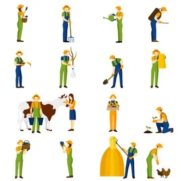 Farmer at work  flat icons set Stock Illustration