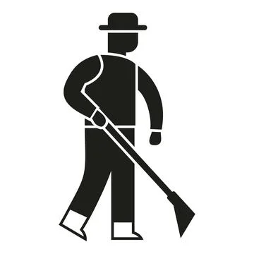 Farmer worker cultivating soil using a hoe icon 库存插图