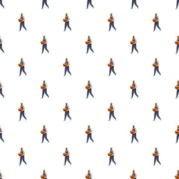 Farmer worker harvesting produce pattern on white background Stock Illustration