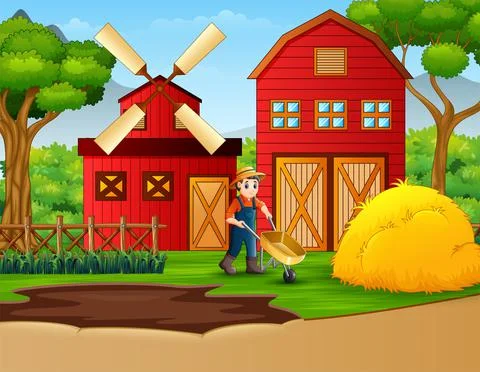 Farmer working in a farm background Stock Illustration