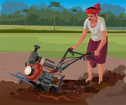 Farmer working in field using modern farming Stock Illustration