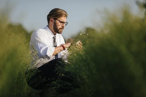 Farmer working on a tablet Stock Photos