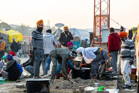 Farmers are protesting against the new farm law in india. Stock Photos