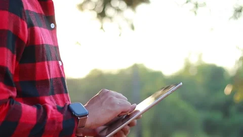 Farmers are using tablets to find information, smart farm concept, technology Stock Footage 287095971