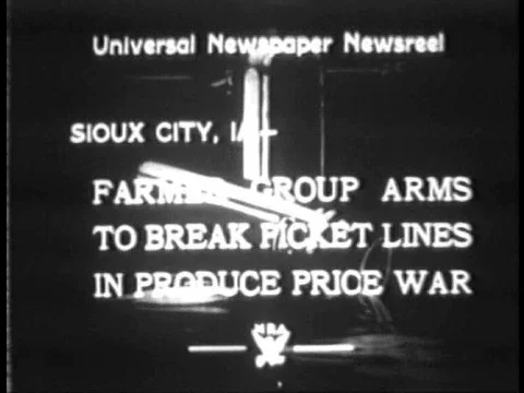 Farmers arm themselves to break picket lines in produce price wars in 1934. Stock Footage