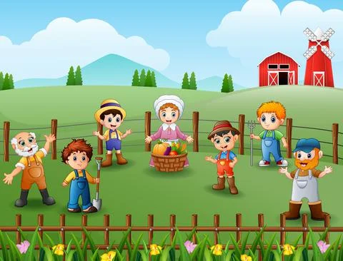 The farmers gathered in the fields Stock Illustration