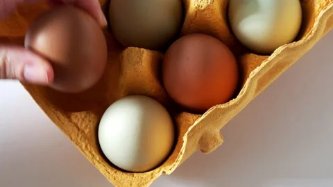 Farmers hands take an egg out of an eco-friendly container. Stock Footage